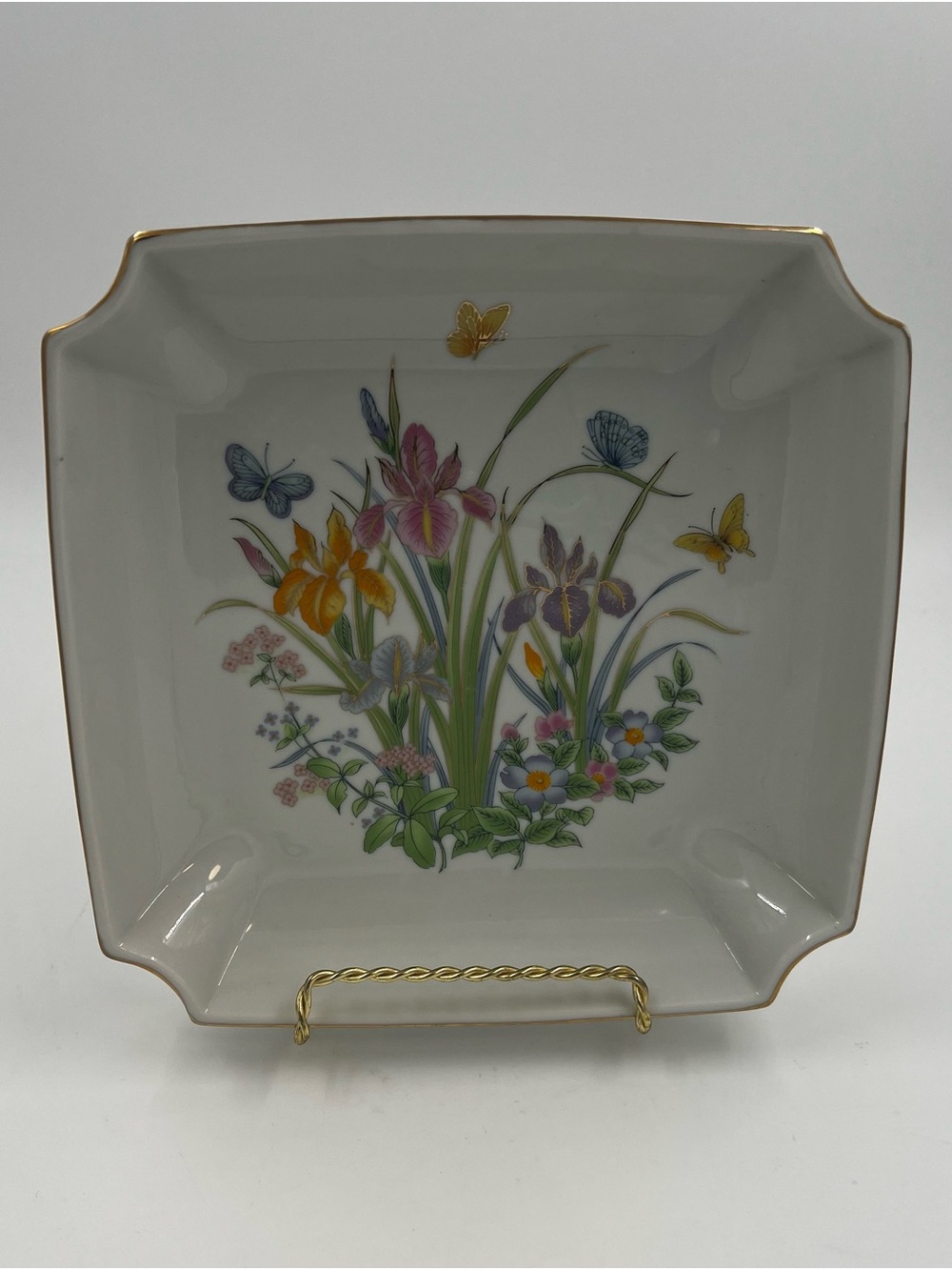 Vintage Srednick Collection Floral Butterfly Ceramic Square Tray Dish Japan 8”
